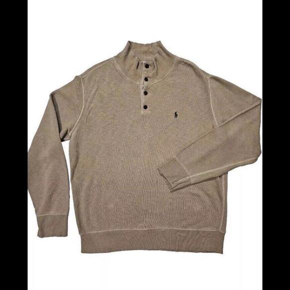 🇺🇸Polo Ralph Lauren Sweatshirt Fleece Men's Brown Pullover Sz M Cotton Damaged - Picture 1 of 8